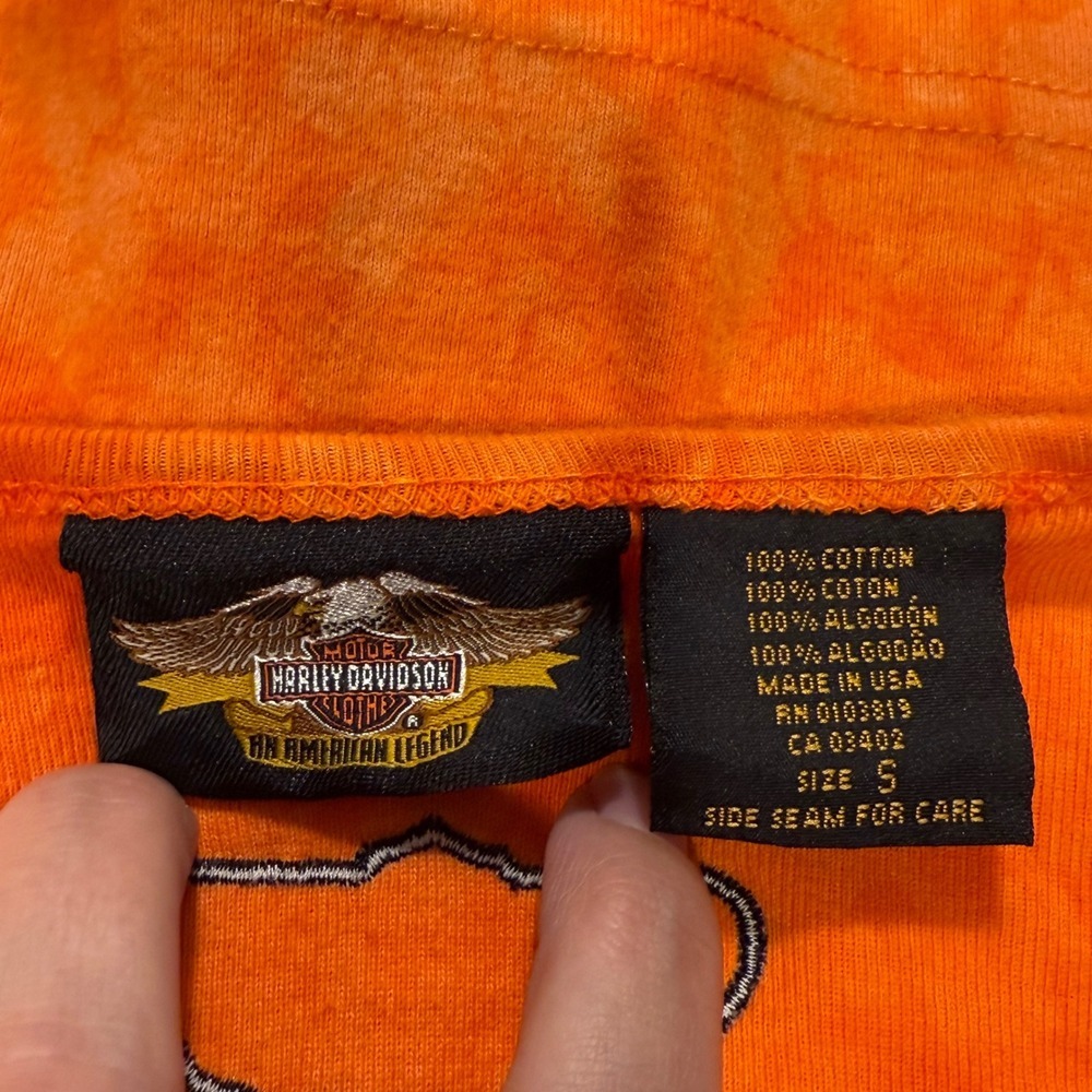 Harley Davidson Women's‎ Orange Tie Dye Long Sleeve Motorcycle T-Shirt - Picture 5 of 5